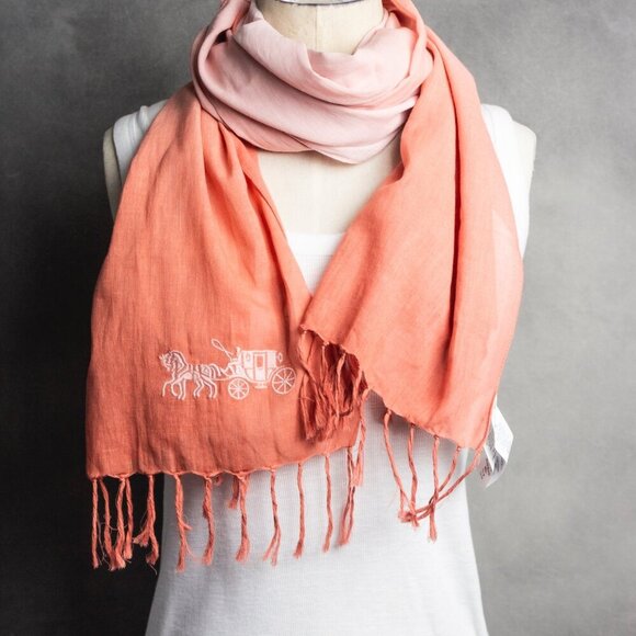 Coach Scarf | Long Scarf in Gradient Pink | Lightweight Designer Summer Scarf - Picture 1 of 9